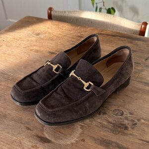 Gucci Dark Brown Suede Loafers with Gold Horsebit